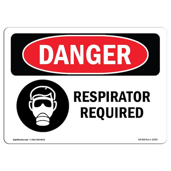 OSHA Sign, Respirator Required, 18in X 12in Peel And Stick Wall Graphic, 18" W, 12" H, Landscap